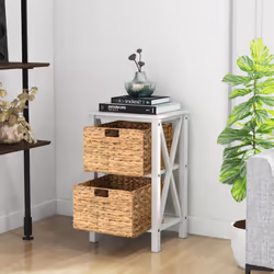 2-Tier Nightstand Sofa Side Table X-Shaped Frames 2-Drawer End Table