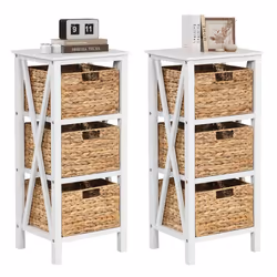 Set of 2 Nightstand 3-Tier Sofa Side Table 3-Drawer End Table