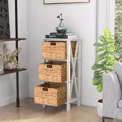 Set of 2 Nightstand 3-Tier Sofa Side Table 3-Drawer End Table