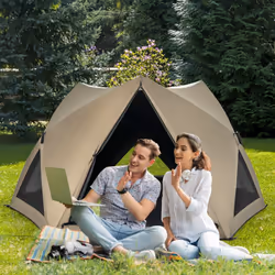 6 People Pop-up Camping Tent 6-Sided Family Tent Portable Hiking Tent