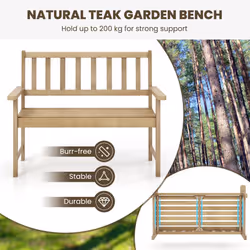 Wood Garden Bench 2-Person Patio Lounger Loveseat Slatted Seat with Backrest
