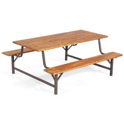 Picnic Table Bench Set Solid Outdoor Wood Patio Dining Table and Bench