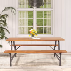 Picnic Table Bench Set Solid Outdoor Wood Patio Dining Table and Bench