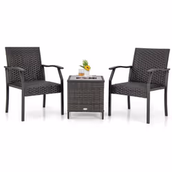3 Piece Patio Wicker Chair Set Outdoor Rattan Conversation Set w/ Padded Seat