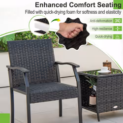 3 Piece Patio Wicker Chair Set Outdoor Rattan Conversation Set w/ Padded Seat
