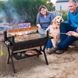 Barbecue Charcoal Grills Stainless Steel Camping BBQ Grill w/ Wind Guard