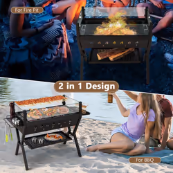 Barbecue Charcoal Grills Stainless Steel Camping BBQ Grill w/ Wind Guard