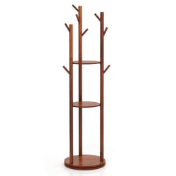 360 Rotating Rotary Coat Rack Standing Wooden Coat Tree with 3 Shelves