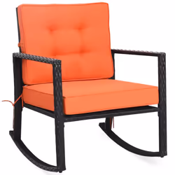 Outdoor Wicker Furniture Rocking Chair Metal Frame Patio Rattan Rocker-Orange