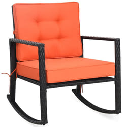 Outdoor Wicker Furniture Rocking Chair Metal Frame Patio Rattan Rocker-Orange