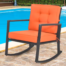 Outdoor Wicker Furniture Rocking Chair Metal Frame Patio Rattan Rocker-Orange