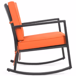 Outdoor Wicker Furniture Rocking Chair Metal Frame Patio Rattan Rocker-Orange