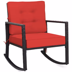 Outdoor Wicker Furniture Rocking Chair Metal Frame Patio Rattan Rocker w/Cushion