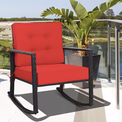 Outdoor Wicker Furniture Rocking Chair Metal Frame Patio Rattan Rocker w/Cushion