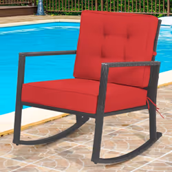 Outdoor Wicker Furniture Rocking Chair Metal Frame Patio Rattan Rocker w/Cushion