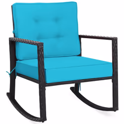 Outdoor Wicker Furniture Rocking Chair Metal Frame Patio Rattan Rocker w/Cushion