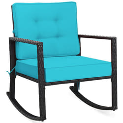 Outdoor Wicker Furniture Rocking Chair Metal Frame Patio Rattan Rocker w/Cushion