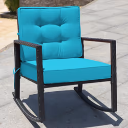 Outdoor Wicker Furniture Rocking Chair Metal Frame Patio Rattan Rocker w/Cushion