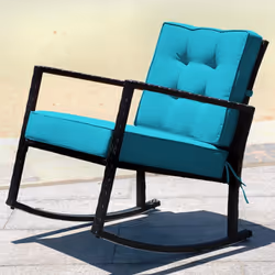 Outdoor Wicker Furniture Rocking Chair Metal Frame Patio Rattan Rocker w/Cushion