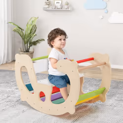 Kids 2-in-1 Rocking Horse Arch Montessori Climbing Toys w/Rocker