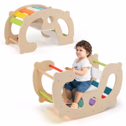 Kids 2-in-1 Rocking Horse Arch Montessori Climbing Toys w/Rocker
