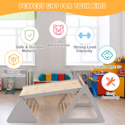 3 in 1 Toddler Climbing Toy Set Wooden Climber Log Bridge Activity Center-Grey
