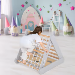Indoor Wooden Triangle Climber 4 in 1 Toddler Climbing Toys w/Ramp Grey