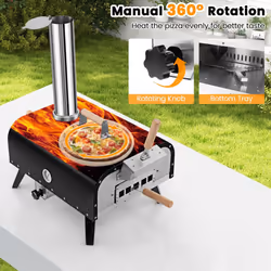 Portable Pizza Oven Outdoor Rotatable Pizza Oven w/ 30cm Pizza Stone