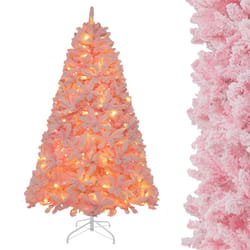 6 FT Flocked Artificial Xmas Tree Hinged Christmas Tree-Pink