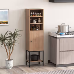 Tall Storage Cabinet Freestanding Cabinet w/Adjustable Shelf-Natural
