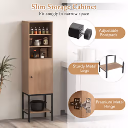Tall Storage Cabinet Freestanding Cabinet w/Adjustable Shelf-Natural