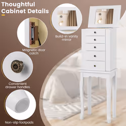 Freestanding Jewelry Armoire Jewelry Organizer w/Flip Up Mirror-White