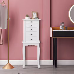 Freestanding Jewelry Armoire Jewelry Organizer w/Flip Up Mirror-White
