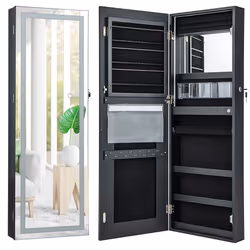 108cm Jewelry Mirror Cabinet Lockable Jewelry 3-Color LED Lights-Black