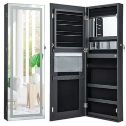108cm Jewelry Mirror Cabinet Lockable Jewelry 3-Color LED Lights-Black