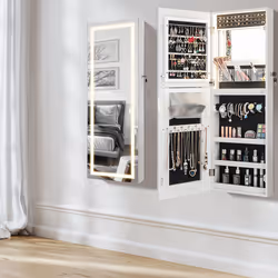 108cm Jewelry Mirror Cabinet Lockable Jewelry 3-Color LED Lights-White