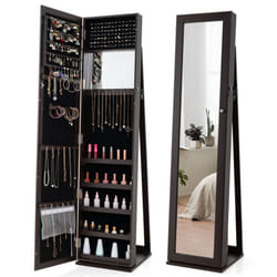 Lockable Standing Jewelry Armoire with Full-Length Mirror-Coffee