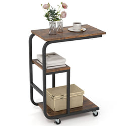C-shaped End Table Space-saving Couch Table with Open Shelves-Coffee