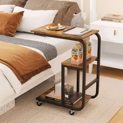 C-shaped End Table Space-saving Couch Table with Open Shelves-Coffee