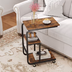 C-shaped End Table Space-saving Couch Table with Open Shelves-Coffee