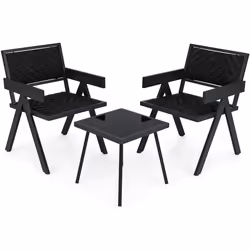 3 Pcs Patio PE Wicker Bistro Set Patio Table and Chairs Set-Mix Brown