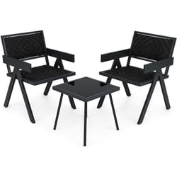 3 Pcs Patio PE Wicker Bistro Set Patio Table and Chairs Set-Mix Brown