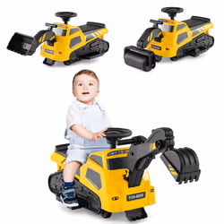 3-in-1 Ride on Tractor Electric Toy Excavator Bulldozer Road Roller