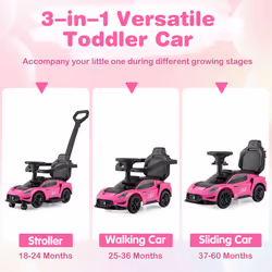 3-in-1 Kids Ride on Push Car Foot to Floor Sliding Car-Pink