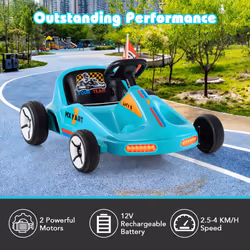 12V Kids Electric Go Kart with Remote and 3 Speeds and Lights