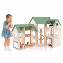 Kids Doll House Girls Wooden Dollhouse playset w/36 Pieces Accessories