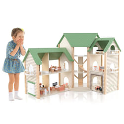 Kids Doll House Girls Wooden Dollhouse playset w/36 Pieces Accessories
