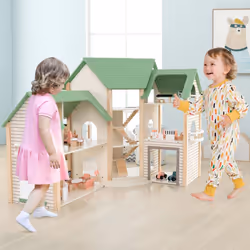 Kids Doll House Girls Wooden Dollhouse playset w/36 Pieces Accessories