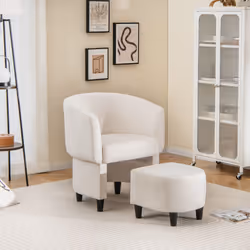 Upholstered Velvet Barrel Chair with Ottoman Modern Club Chair with Footrest