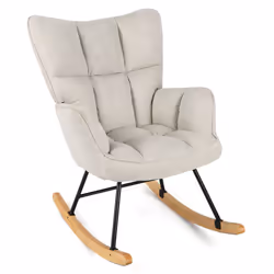 Modern Linen Rocking Accent Chair Upholstered Glider Rocker Armchair